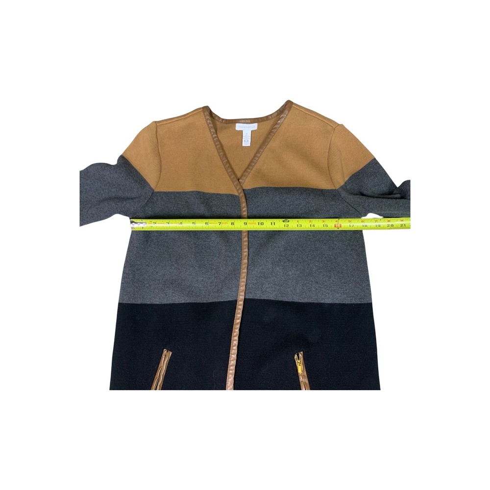 Charter Club Colorblock Open Front Cotton‎ Cardigan Camel Grey Black Medium - Picture 7 of 12